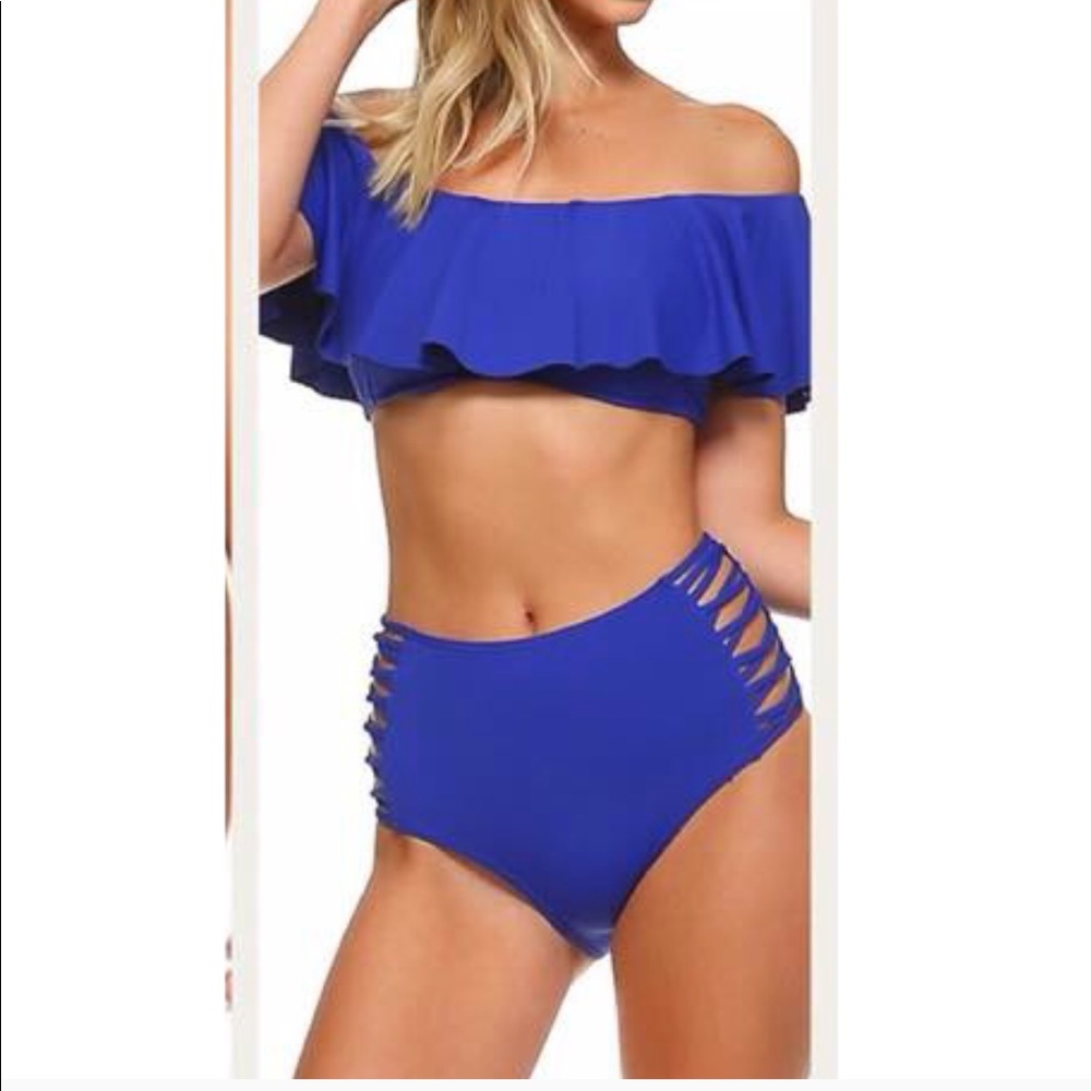 Royal Blue Off Shoulder Bikini swim suit
